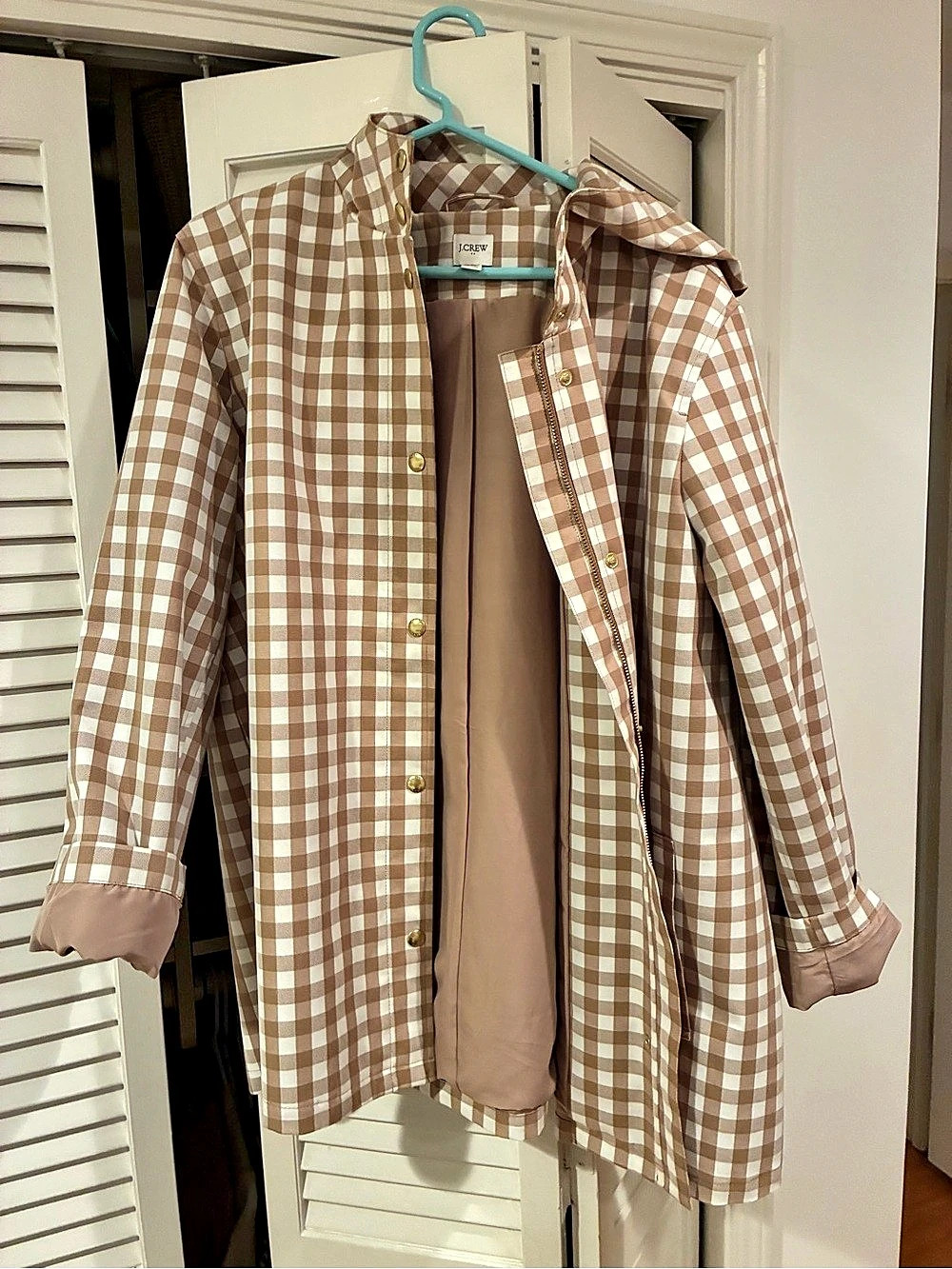 J.Crew Chateau Trench Coat Gingham Brown & White XXL